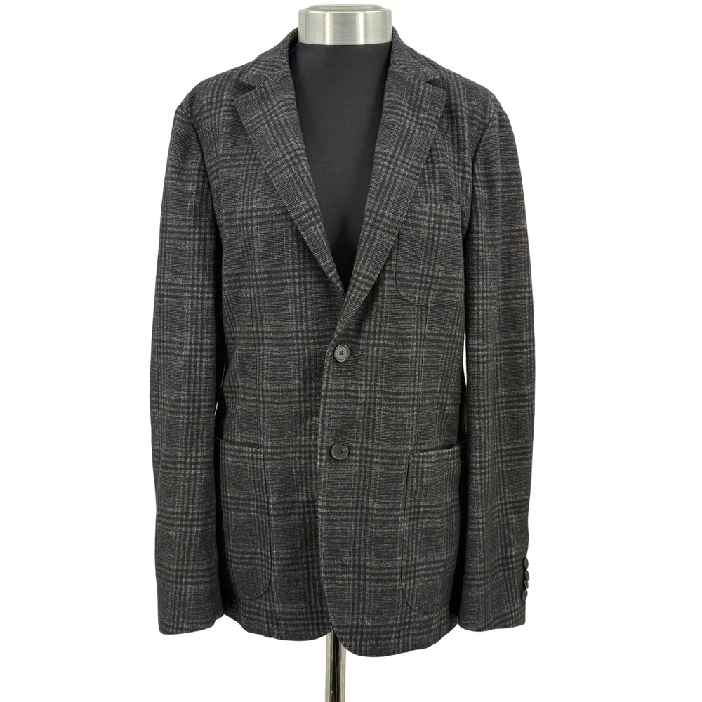 Z Zegna Blazer Mens Small 48 Wool Blend Plaid Jacket Charcoal Grey Black